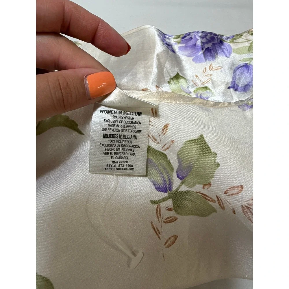 Secret Treasures Y2K Satin Floral Lace Cami Ivory Purple Bow Sleep Top Medium